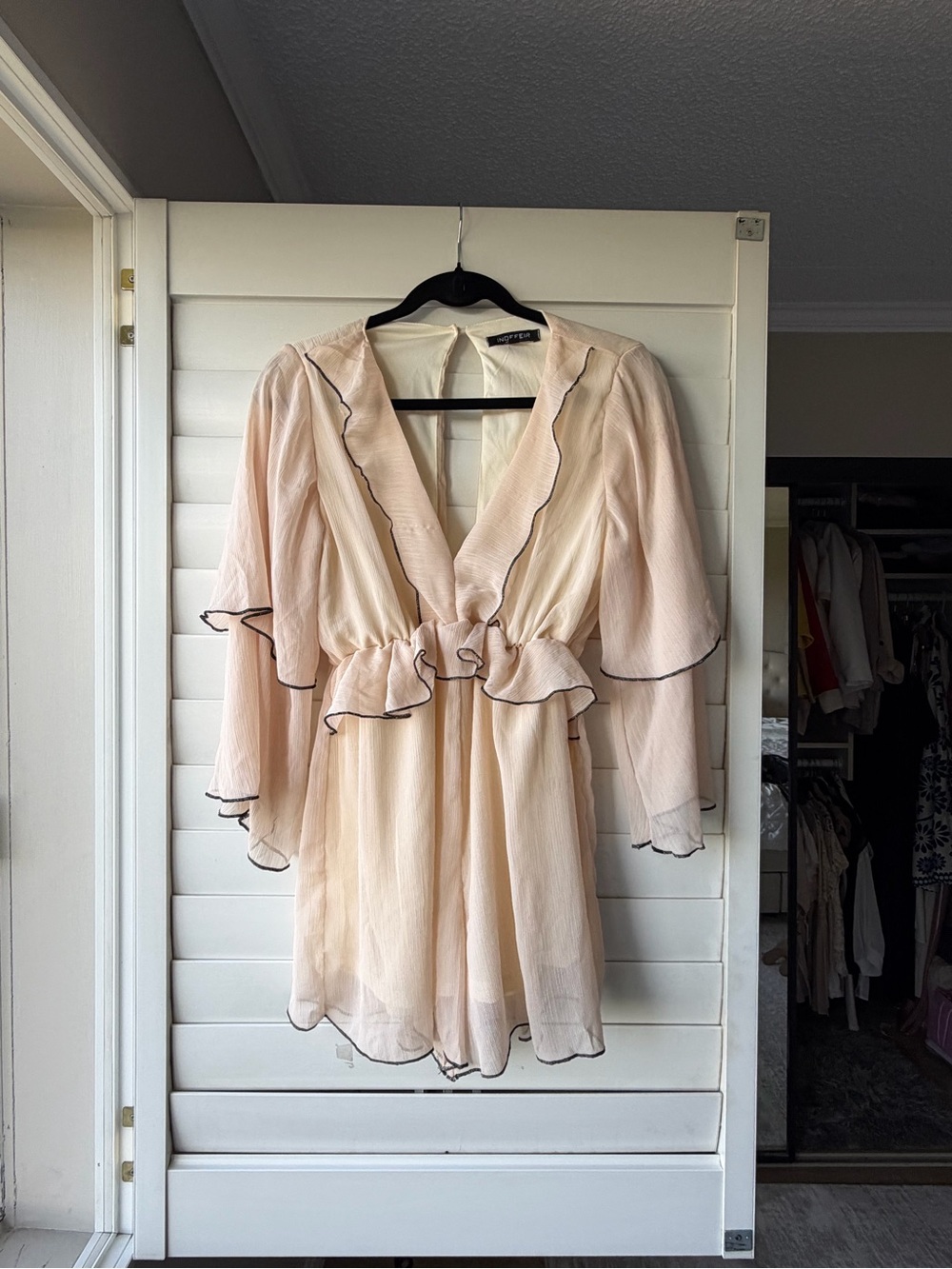 Sheer Ruffle V-Neck Romper in Blush Pink